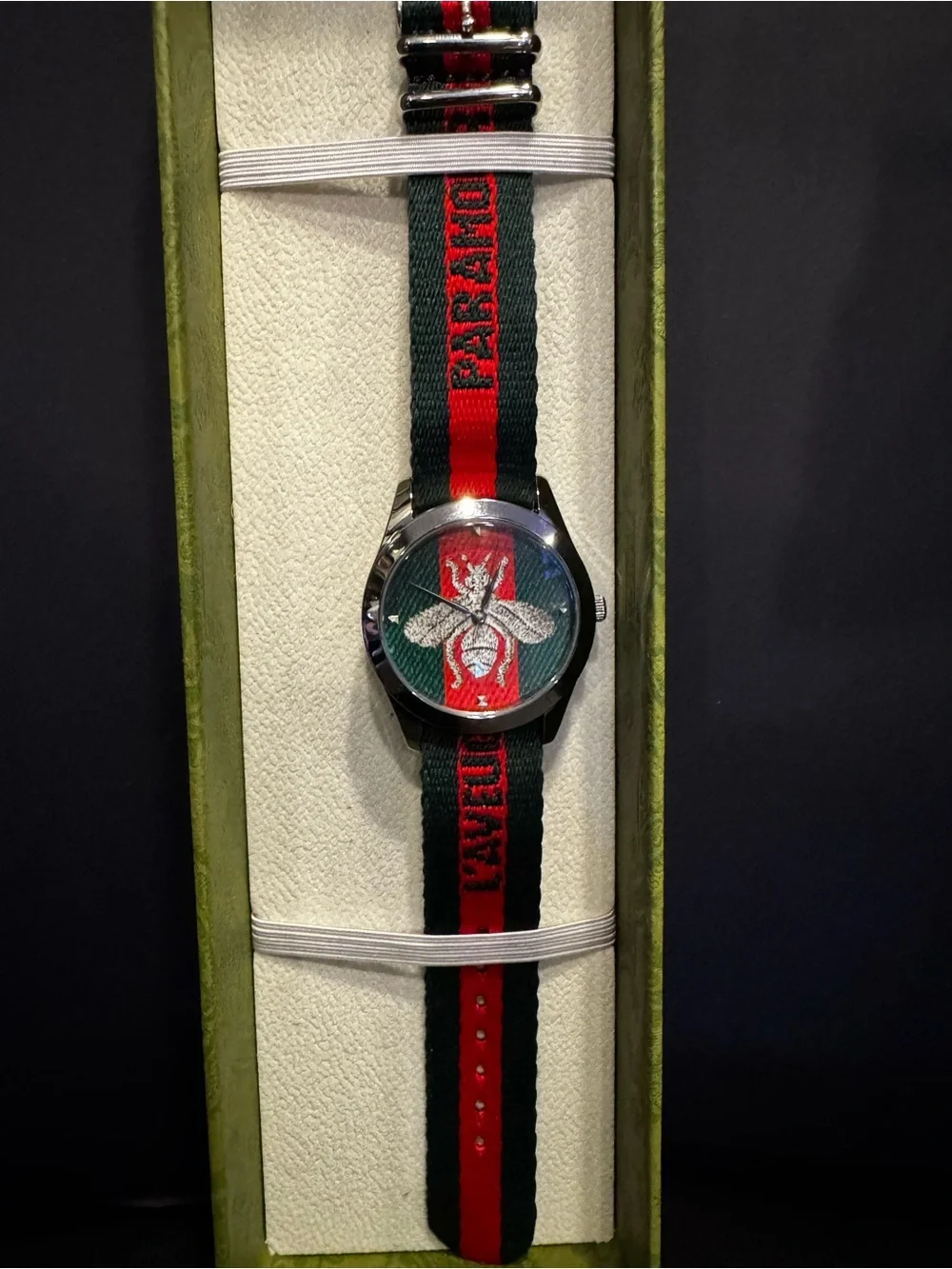 Gucci G-Timeless Bee Web Stripe Swiss Made Watch w/ Box